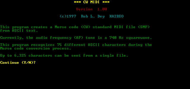 CW MIDI (for DOS) screen